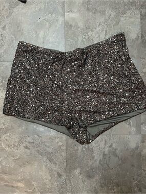 Never Fully Dressed Womens Sequin High-Waist Shorts - Charcoal